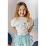 Kız Çocuk Nakış Detaylı Crop T-Shirt - Ekru - 7 - 8 Yaş