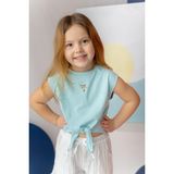 Kız Çocuk Nakış Detaylı Crop T-Shirt - Mint - 3 - 4 Yaş