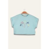Kız Çocuk Nakış Detaylı Crop T-Shirt - Mint - 7 - 8 Yaş