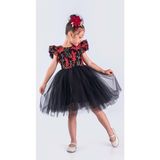 Kız Çocuk Nakışlı Tütü Etek Elbise MNK0578 - 10 Yaş - Siyah - Kırmızı
