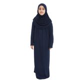 Kız Çocuk Namaz Elbisesi- Kaşkorse Pratik Başörtülü (Lacivert, 9-11 Yaş)