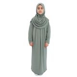 Kız Çocuk Namaz Elbisesi- Kaşkorse Pratik Başörtülü (Su Yeşili, 9-11 Yaş)