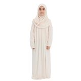 Kız Çocuk Namaz Elbisesi- Kaşkorse Pratik Başörtülü (Toz Pudra, 9-11 Yaş)