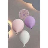Kız Çocuk Odası Avize Balon 3'lü Sarkıt Avize Ay Yıldız Ayarlı Avize Beyaz Pembe Mor 3 Ampul Dahil - Çok Renkli - 1