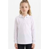 Kız Çocuk Okula Dönüş Regular Fit Polo Yaka Basic Düz Pike Uzun Kollu Polo Tişört
