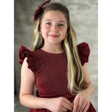 Kız Çocuk Omzu Fırfırlı Parıldayan Bordo Elbise - 4 Yaş