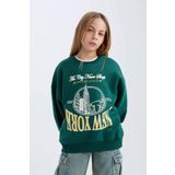 Kız Çocuk Oversize Fit Geniş Kalıp Bisiklet Yaka Üniversite Baskılı Sweatshirt