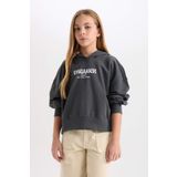 Kız Çocuk Oversize Fit Kapüşonlu Baskılı Kalın Kumaş Sweatshirt
