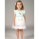 Kız Çocuk Pamuklu Flamingo Desenli Elbise - Mint - 4 Yaş