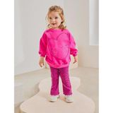 Kız Çocuk Pamuklu Fuşya Kalpli Sweatshirt Leopar Desenli Pantolon Takım - Pembe - 4 - 5 Yaş