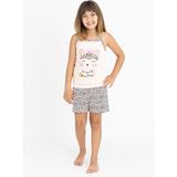 Kız Çocuk Pamuklu Ip Askılı Şortlu Pijama Takımı - Pudra - Leopar - 13 - 14 Yaş