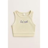 Kız Çocuk Pamuklu La'ciel Yazılı Ribana Atlet Crop Top - Yazlık Basic Tasarım - Krem - 9 - 10 Yaş