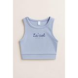 Kız Çocuk Pamuklu La'ciel Yazılı Ribana Atlet Crop Top - Yazlık Basic Tasarım - Mavi - 11 - 12 Yaş