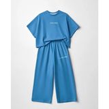 Kız Çocuk Pamuklu Mavi Crop T-Shirt ve Pantolonlu Takım - 4 - 5 Yaş - Mavi-006