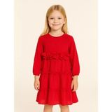 Kız Çocuk Pamuklu Mevsimlik Astarlı Fırfırlı Bol Elbise - 7 - 8 Yaş - Kırmızı