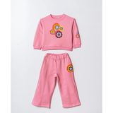 Kız Çocuk Pamuklu Pembe Çiçek Desenli Sweatshirt ve Eşofman Takım - Renkli Fun Baskı - 5 - 6 Yaş