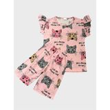 Kız Çocuk Pamuklu Pembe Kedi Desenli Kısa Kollu Şortlu Yazlık Pijama Takımı - 5 - 6 Yaş