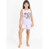 Kız Çocuk Pamuklu Sıfır Kollu Şortlu Pijama Takımı - Lila - 7 - 8 Yaş