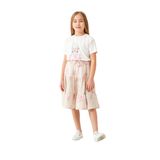Kız Çocuk Pamuklu T-Shirt Keten Etekli Yazlık Takım 6-9 Yaş Pembe-Gri 7-8 Yaş