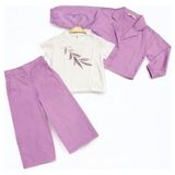 Kız Çocuk Pantolon Ceket T-Shirt Üçlü Takım - Lila - 3 - 4 Yaş