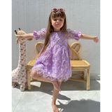 Kız Çocuk Papatya Desenli Kısa Kol Laseli Elbise Ketbaby HPN005 - Lila - 2 - 3 Yaş
