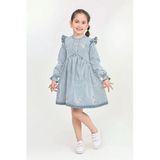 Kız Çocuk Papatya Nakışlı Omuz Fırfırlı Jean Elbise 12466