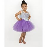 Kız Çocuk Parıltılı Ip Askılı Çıtçıtlı Body, Kabarık Tütü Etek ve Pullu Tül Crop -3lü Set - Lila - 5 Yaş