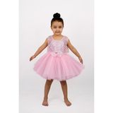 Kız Çocuk Parıltılı Ip Askılı Çıtçıtlı Body, Kabarık Tütü Etek ve Pullu Tül Crop -3lü Set - Pembe - 4 Yaş