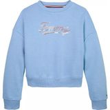 Kız Çocuk Payetli Script Logolu Sweatshirt - Mavi - 8 Yaş