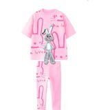 Kız Çocuk Peluş 3D Tavşan Nakış Detaylı Tshirt - Tayt Alt Üst Takım Pembe Renk - 7 - 8 Yaş