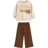 Kız Çocuk Peluş Teddy Bear Aplikeli Sweatshirt Bol Kesim Puantiye Eşofman Altı Takım - Acı Kahve - Bej - 2 - 3 Yaş