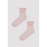 Kız Çocuk Pembe Dantelli Soket Çorap - 31 - 34