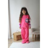 Kız Çocuk Pembe Eşofman Takımı, Çiçek Desenli Kollu Sweatshirt ve Pantolon Seti, Günlük Giyim (4-5 YAŞ)