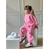 Kız Çocuk Pembe Eşofman Takımı – Şerit Detaylı, Oversize Kesim, Pamuklu Spor Takım - 2 - 3 Yaş