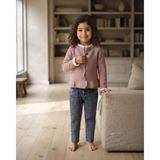 Kız Çocuk Pembe Fırfırlı Yaka Triko Hırka ve Mavi Denim Pantolon Takım - 5 Yaş