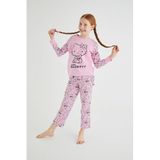 Kız Çocuk Pembe Kız Uzun Kol Pamuklu Pijama Takımı