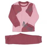 Kız Çocuk Pembe Mor Kelebek Baskılı 2'Li Pijama Takımı