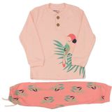 Kız Çocuk Pembe Papağan Baskılı 2'li Pijama Takımı - 1 - 2 Yaş