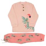 Kız Çocuk Pembe Papağan Baskılı 2'Li Pijama Takımı