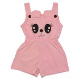 Kız Çocuk Pembe Siyah Kedi Gözü Baskılı Belden Lastikli Askılı Tulum