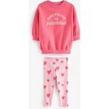 Kız Çocuk Pembe Süzene Sloganlı Kışlık 3 Iplik Pamuklu Sweatshirt Kalpli Tayt Alt-Üst Takım - 3 - 4 Yaş - 00406 Pembe