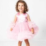 Kız Çocuk Pembe Tüllü Fırfırlı Saten Elbise - 1015048 - 5 Yaş - Çok Renkli