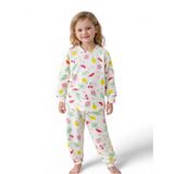 Kız Çocuk Pijama Takımı,%100 Pamuklu, İnterlok Kumaş, Beyaz, Meyveli Desenli, Uzun Kollu, 4-8 Yaş (8 YAŞ)