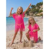 Kız Çocuk Plaj Elbisesi Pareo Tunik Ikili Set - Standart - 03 Pembe