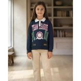 Kız Çocuk Polo Yaka Uzun Kollu Baskılı Sweatshirt Kahverengi