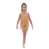 Kız Çocuk Pullu Pelerinli Trend Abiye Elbise AK2244, GOLD, 14 Yaş