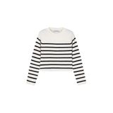 Kız Çocuk Regular Fit Çizgili Crop Kazak - Krem/Siyah