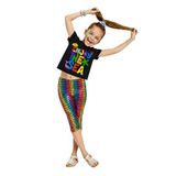Kız Çocuk Renkli Takım Baskılı Crop Top & Varak Tayt İlkbahar Yaz 5-10 Yaş