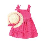 KIZ ÇOCUK ŞAPKALI ELBİSE KARELİ FİYONKLU B33 PEMBE 6 Yaş
