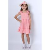 KIZ ÇOCUK ŞAPKALI ELBİSE KARELİ FİYONKLU B33 TOZ PEMBE 7 Yaş